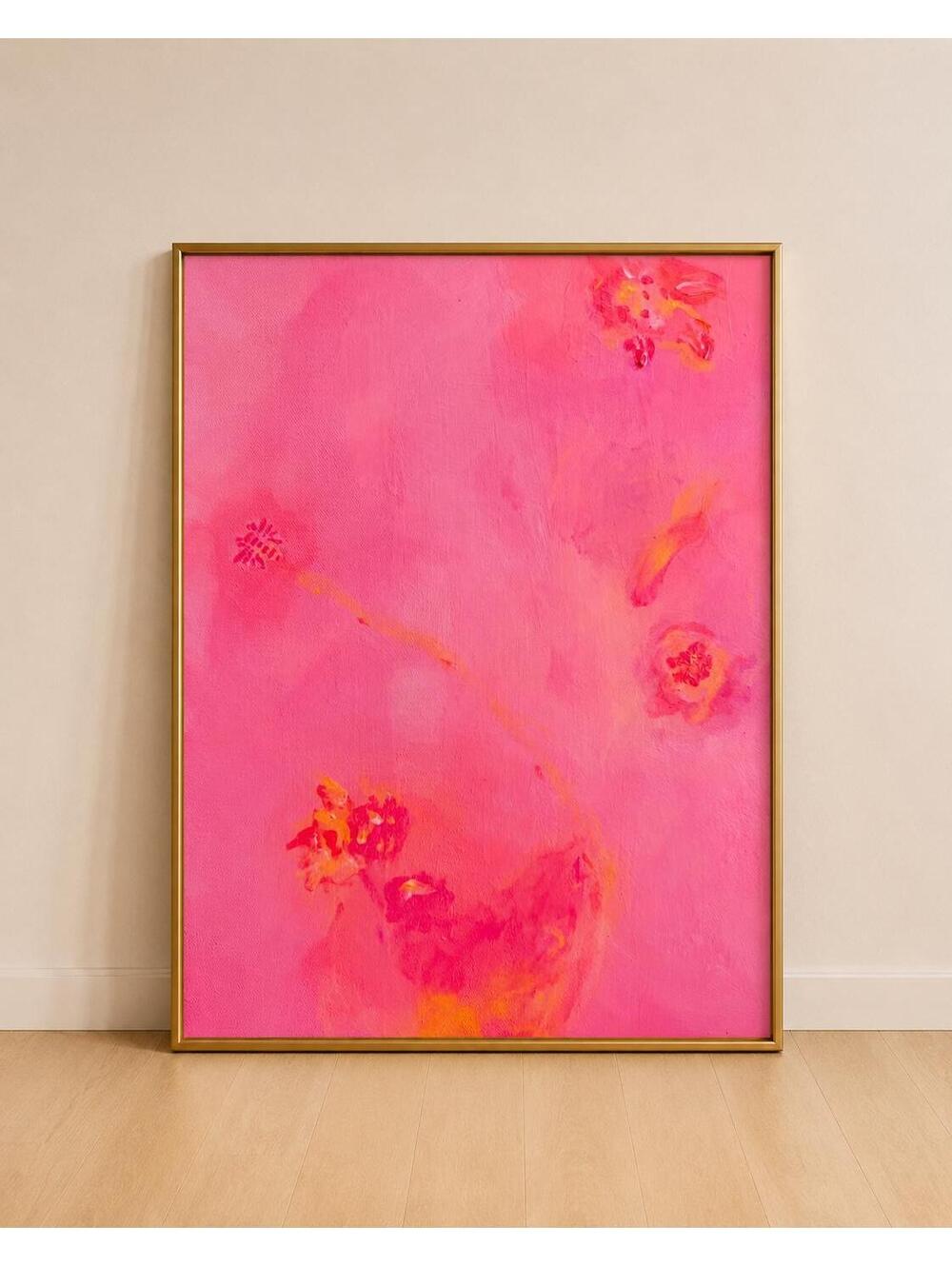 Hot Pink & Orange Abstract Art Print, Colorful Modern Wall Art, 8x10